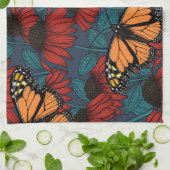 （昆虫）オオカバマダラ、モナーク蝶の赤い円錐花序 キッチンタオル (折り畳み)