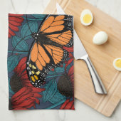 （昆虫）オオカバマダラ、モナーク蝶の赤い円錐花序 キッチンタオル (四つ折り)