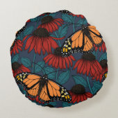 （昆虫）オオカバマダラ、モナーク蝶の赤い円錐花序 ラウンドクッション (裏面)