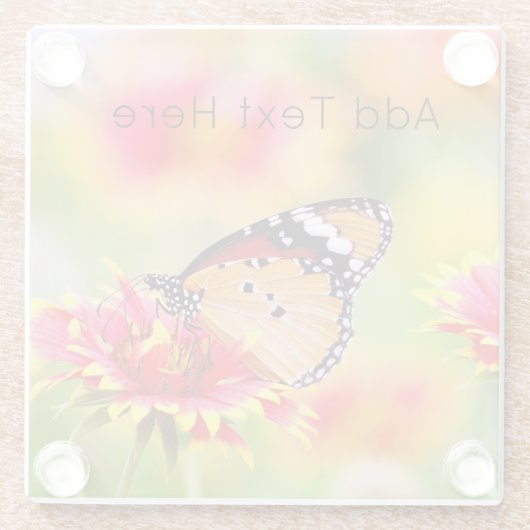 (昆虫)オオカバマダラ、モナーク蝶の赤と黄色の花 ガラスコースター (裏面)