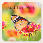 (昆虫)オオカバマダラ、モナーク蝶の赤と黄色の花 スクエアペーパーコースター (正面)