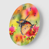 （昆虫）オオカバマダラ、モナーク蝶の赤と黄色の花 ラージ壁時計 (傾斜)