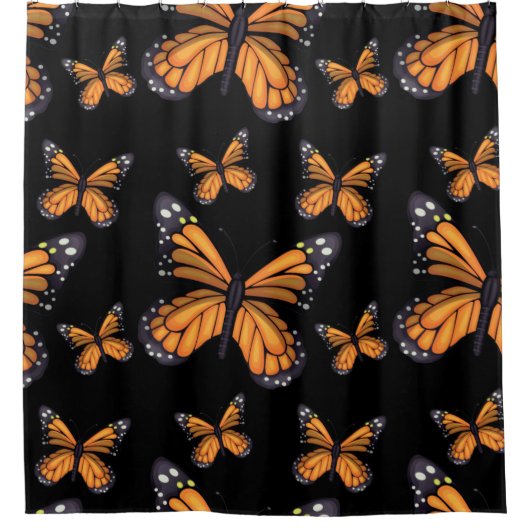 （昆虫）オオカバマダラ、モナーク蝶の黒シャワーカーテン シャワーカーテン (正面)