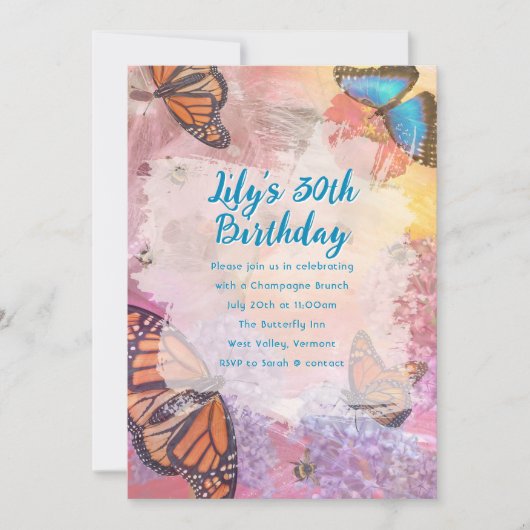 (昆虫)オオカバマダラ、モナーク蝶アダルトバースデーパーティ招待状 招待状 (正面)