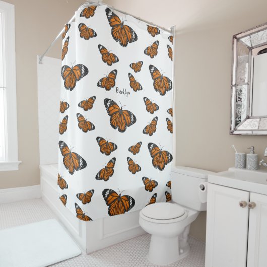 （昆虫）オオカバマダラ、モナーク蝶イラストレーション シャワーカーテン (インサイチュ)