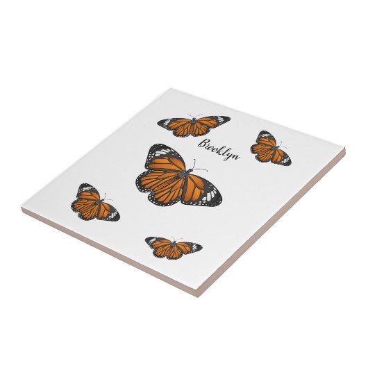 (昆虫)オオカバマダラ、モナーク蝶イラストレーション タイル (側面)