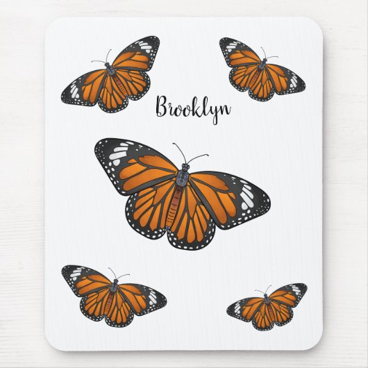 （昆虫）オオカバマダラ、モナーク蝶イラストレーション マウスパッド (正面)