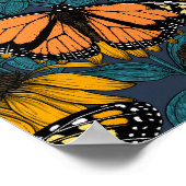 （昆虫）オオカバマダラ、モナーク蝶オンイエローコンフェロー ポスター (角)