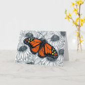 (昆虫)オオカバマダラ、モナーク蝶オンコンフォール カード (黄色い花)