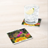 (昆虫)オオカバマダラ、モナーク蝶オンピンクマリゴールド花 スクエアペーパーコースター (インサイチュ)