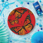 （昆虫）オオカバマダラ、モナーク蝶オンレッド ペーパープレート (パーティー)