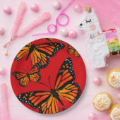 （昆虫）オオカバマダラ、モナーク蝶オンレッド ペーパープレート (パーティー)