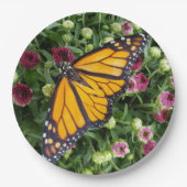 （昆虫）オオカバマダラ、モナーク蝶カラフルフローラ紙プレート ペーパープレート (正面)