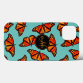 (昆虫)オオカバマダラ、モナーク蝶パターン光ティール(緑がかった色) モノグラムの Case-Mate iPhoneケース (裏面 (横))