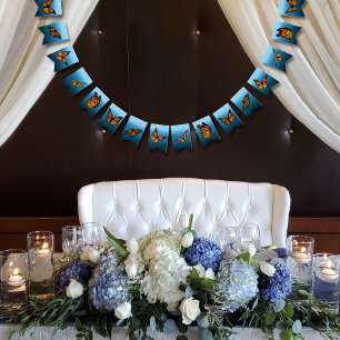 （昆虫）オオカバマダラ、モナーク蝶ブルーグラデーション バンティングフラッグ