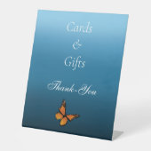 （昆虫）オオカバマダラ、モナーク蝶ブルーグラデーション 台座サイン (正面)