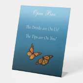 （昆虫）オオカバマダラ、モナーク蝶ブルーグラデーション 台座サイン (正面)