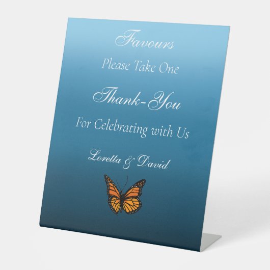 (昆虫)オオカバマダラ、モナーク蝶ブルーグラデーション 台座サイン (正面)