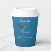 （昆虫）オオカバマダラ、モナーク蝶ブルーグラデーション 紙コップ (正面)