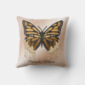 （昆虫）オオカバマダラ、モナーク蝶金ゴールド箔装飾用クッション クッション (裏面)