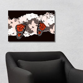 （昆虫）オオカバマダラ、モナーク蝶食べ物を与えズオンスワンプラント開花 ポスター