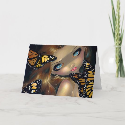 "(昆虫)オオカバマダラ、モナーク"のを用いるニンフ挨拶状 カード (正面)