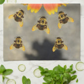 （昆虫）マルハナバチとオレンジガイラディアサンフラワーフローラ キッチンタオル (折り畳み)