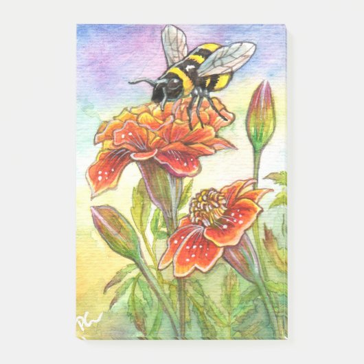 (昆虫)マルハナバチとマリゴールド ポストイット (正面)