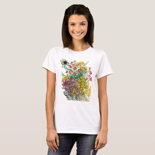 (昆虫)マルハナバチと花Tシャツ Tシャツ (正面フル)