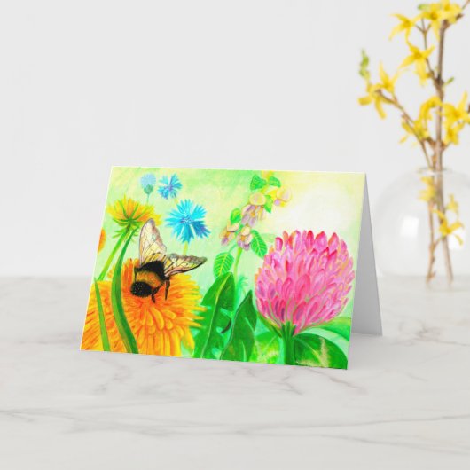 （昆虫）マルハナバチオンダンデロン誕生日 カード (黄色い花)