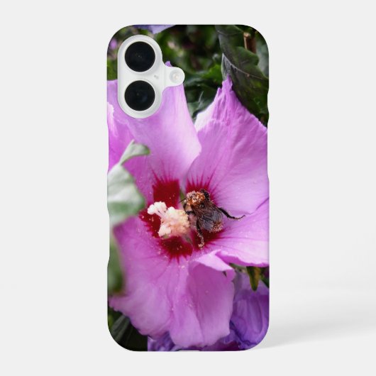 （昆虫）マルハナバチオンハイビスカスフラワー iPhone 16ケース (裏面)