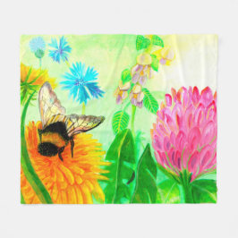 （昆虫）マルハナバチオンdandelion フリースブランケット