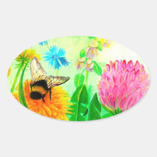 （昆虫）マルハナバチオンdandelion 楕円形シール (正面)