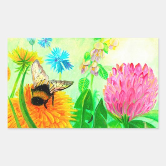 （昆虫）マルハナバチオンdandelion 長方形シール (正面)