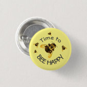 (昆虫)マルハナバチタイムBEEハッピーイエロー 缶バッジ (正面&裏面)