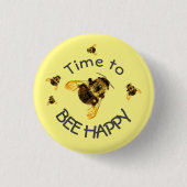 (昆虫)マルハナバチタイムBEEハッピーイエロー 缶バッジ (正面)