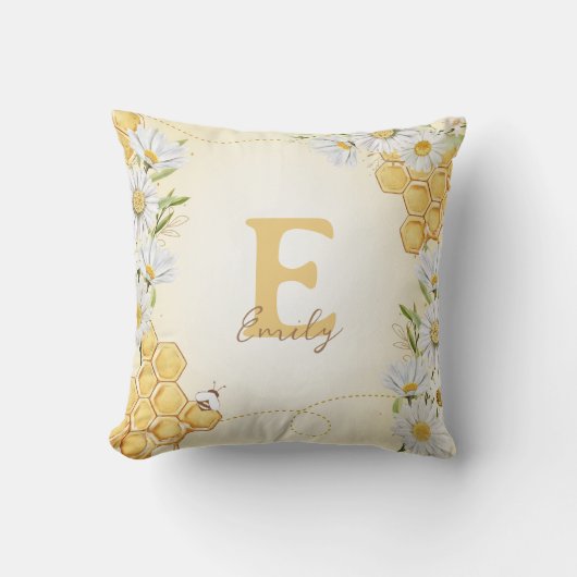 (昆虫)マルハナバチハニービーモノグラムネームキッドベビー子供部屋 クッション (正面)