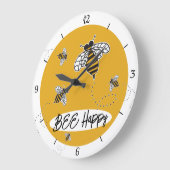 (昆虫)マルハナバチビーハッピーイモダンロー白黒 ラージ壁時計 (傾斜)