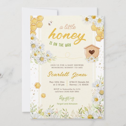 (昆虫)マルハナバチビーベイビーシャワーリトルハニースウィートデイジー 招待状 (正面)