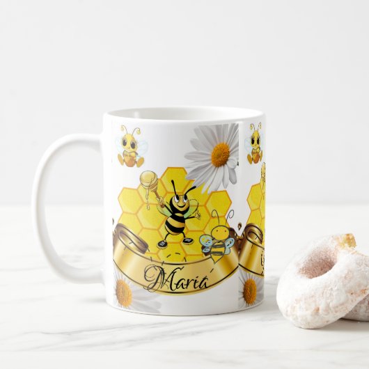 （昆虫）マルハナバチホワイトデイジーマグ コーヒーマグカップ (ドーナツ)