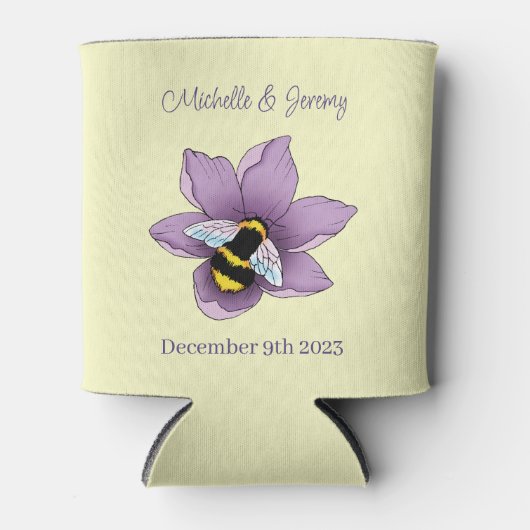 (昆虫)マルハナバチラベンダーフラワーイエロー結婚ズ 缶クーラー (正面)