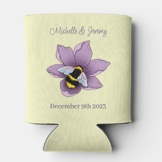 (昆虫)マルハナバチラベンダーフラワーイエロー結婚ズ 缶クーラー (裏面)