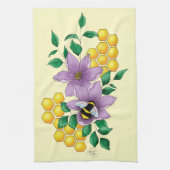 （昆虫）マルハナバチラベンダーフラワーイエロー キッチンタオル (縦)