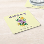 (昆虫)マルハナバチラベンダーフラワーイエロー スクエアペーパーコースター (アングル)