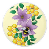 （昆虫）マルハナバチラベンダーフラワーイエロー セラミックノブ (正面)