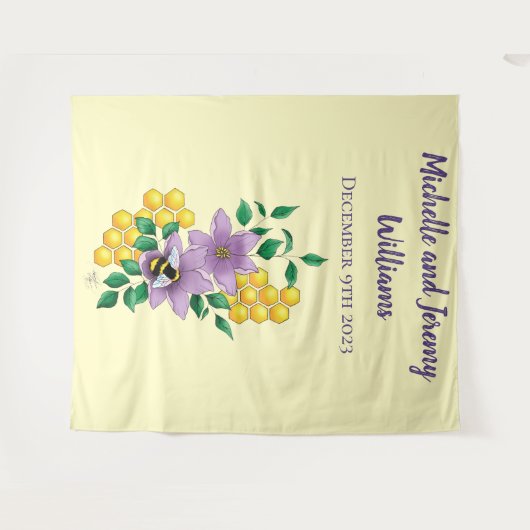 (昆虫)マルハナバチラベンダーフラワーイエロー タペストリー (正面(横))