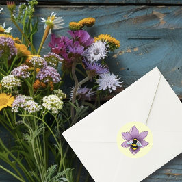 （昆虫）マルハナバチラベンダーフラワーイエロー ラウンドシール