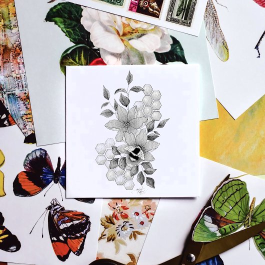 （昆虫）マルハナバチラベンダーフラワーイエロー ラバースタンプ