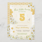 （昆虫）マルハナバチワイルドフラワーバースデーパーティーガールビーデイ 招待状 (正面/裏面)