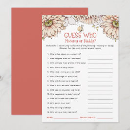 (昆虫)マルハナバチ推測ママまたはパパ赤ちゃんシャワーゲーム サンキューカード